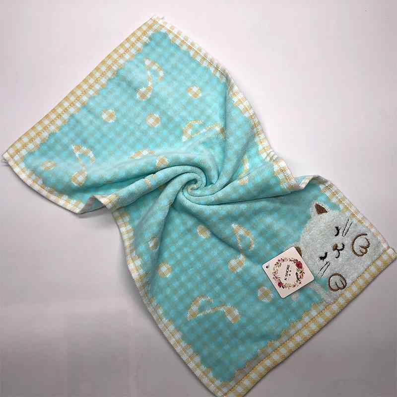 タオル 子供用タオル ベビー キッズ 幼稚園 綿100% やわらか 刺繍入り 小猫 ピンク ブルー 48cm×25cm3