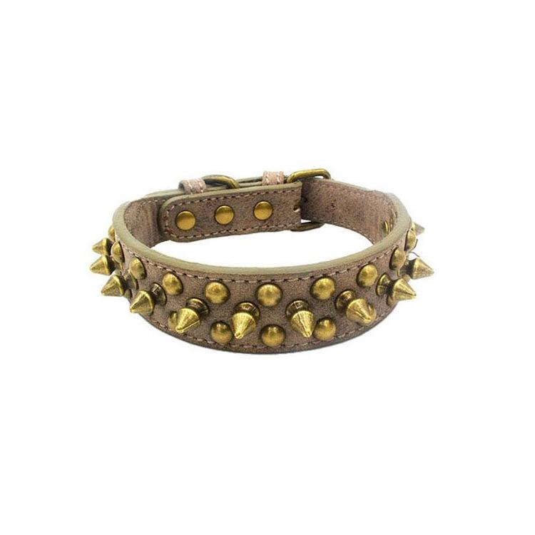 犬 首輪 犬用 猫用 朋克風 革 レザー スタッズ付き 襟飾り XS S M L XL ブラウン グレー ペット用品 ペットグッズ 小型犬 中型犬 大型犬 イギリス風(x10)