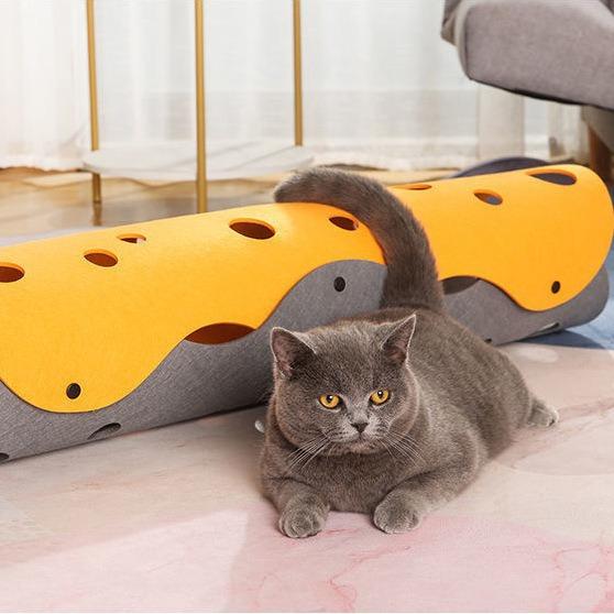 猫用ベッド 猫ハウス トンネル 隠れ家 折りたたみ式 フェルト 二層 遊び道具 ペット用 快適 丈夫