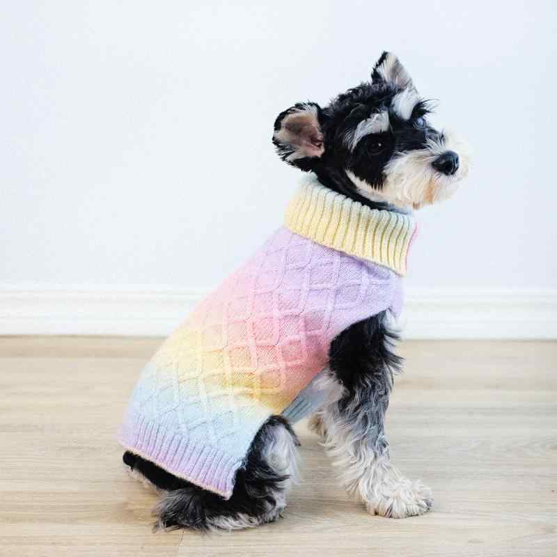 愛玩動物服 秋冬 猫 犬 兼用 スウェーター 老いらく犬 介護 虹色 グラデーション XS S M L XL3