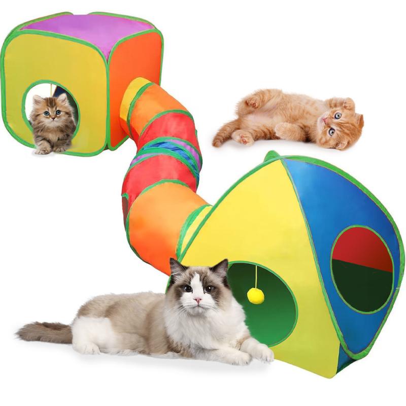 猫 おもちゃ トンネル 折りたたみ 式 ペット 用品 知育 レインボー ポリエステル3