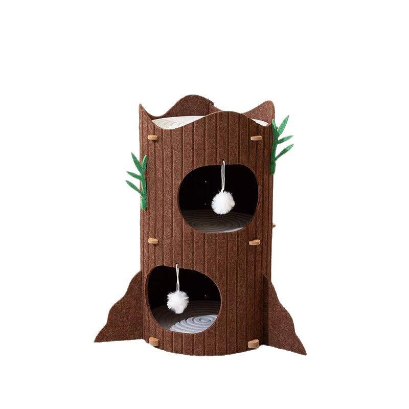 猫 窩 二層 ペット ハウス ドーム型 半密閉 隠れ家 トンネル 木製 多頭飼い ブラウン3