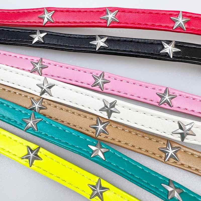 首輪 ペット用 首輪 PUレザー 犬猫兼用 五芒星 スタッズ 鈴付き 米白 黒 緑 茶 黄 深ピンク 薄ピンク 赤 小型犬 中型犬 インスタ映え(x100)