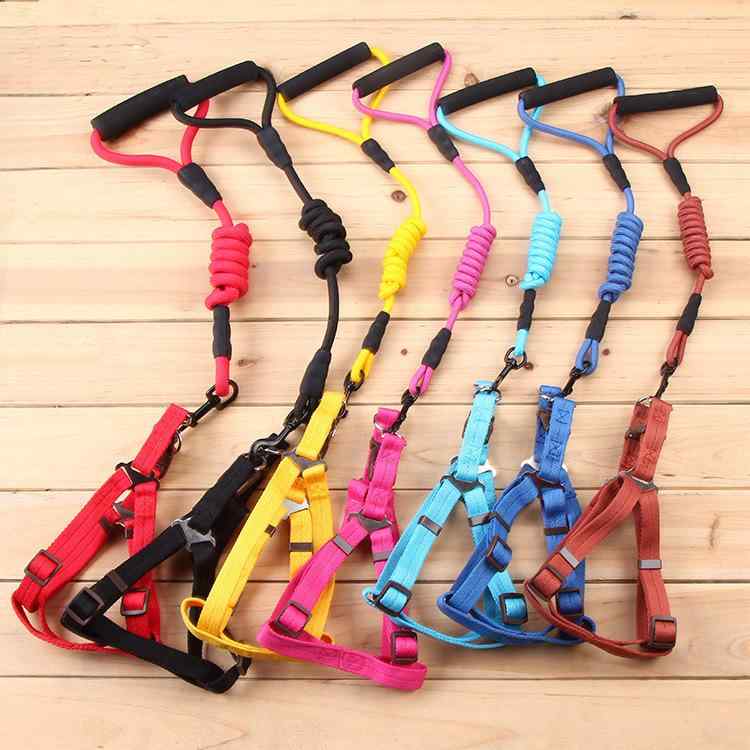 犬用 牽引ロープ 首輪 ハーネス カラフル ペット用品 ナイロン製 散歩 お出かけ ブルー ブラック レッド イエロー スカイブルー マゼンタ ブラウン3