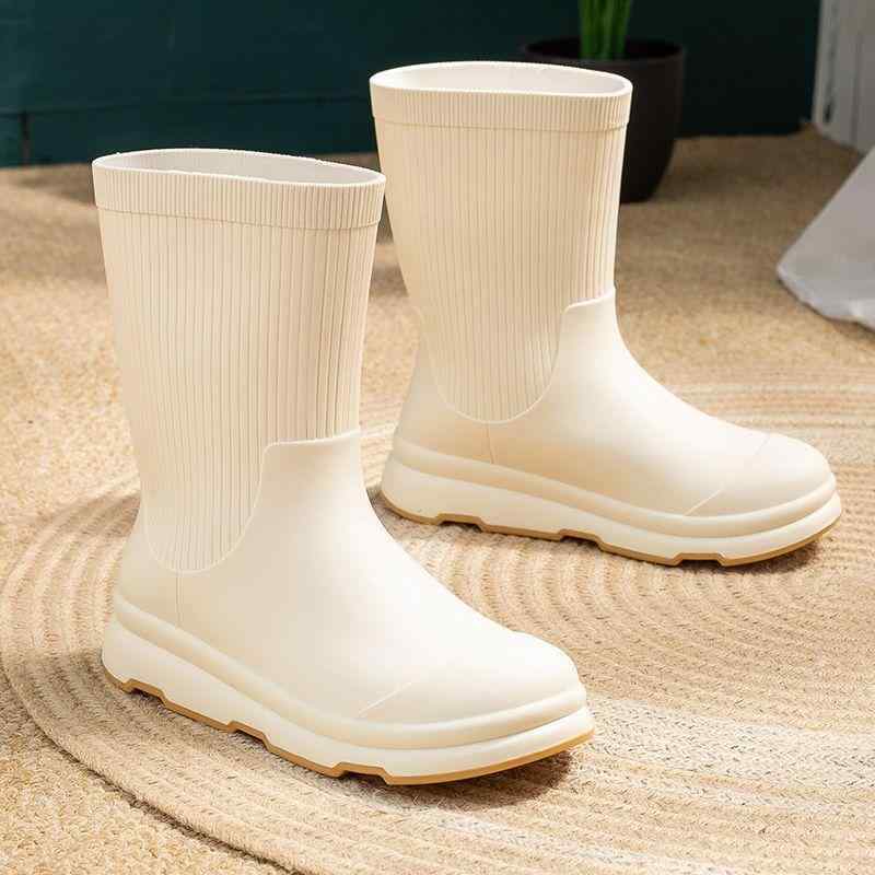 レインブーツ レディース 防水 撥水 滑り止め ミドル丈 女性用 長靴  PVC ブラック アイボリー(x10)