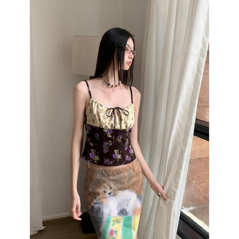 ワンピース レディース 花柄 切り替え ノースリーブ ミニワンピース タイトスカート アクリル素材 ローズ 休日 お出かけ デート
