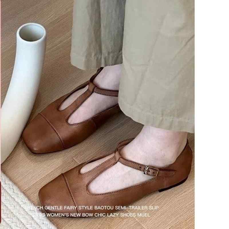 パンプス レディース 瑪麗珍鞋 マリー ジェーン ストラップ スクエアトゥ フラット ローヒール ぺたんこ 履きやすい 歩きやすい カジュアル かわいい カーキ