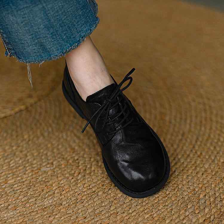 パンプス レディース ローヒール 羊革 スクエアトゥ レースアップ フラットシューズ 歩きやすい 履きやすい ブラック 春夏 秋冬