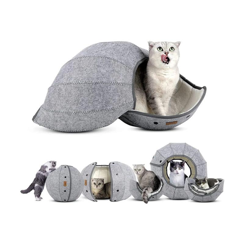 ペットベッド 猫 犬 ドーム型 ハウス トンネル 折りたたみ式 通気性 フェルト 猫用品 犬用品 小型犬3