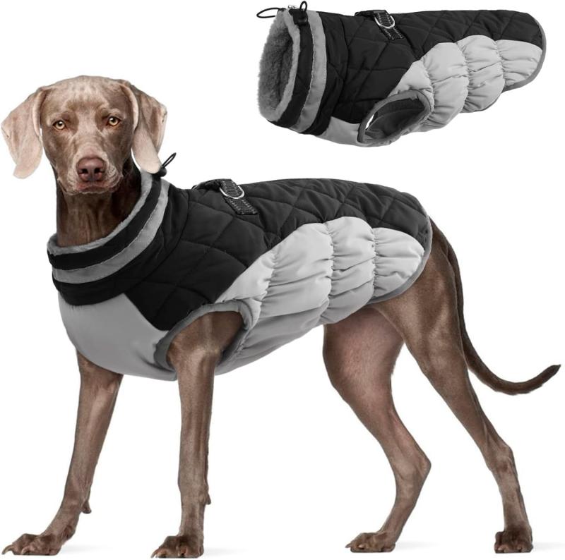 ドッグウェア ペット用綿入りベスト 犬用防寒着 防水 防風 暖かい 反射素材 リード穴付き ブラック グレー レッド3
