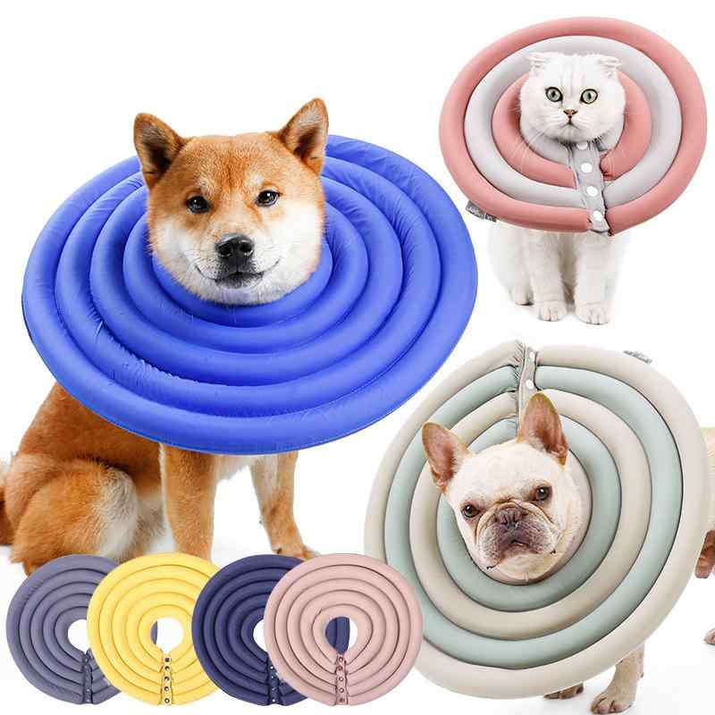 エリザベスカラー ペット用 猫 犬 柔らかい 保護 首輪 綿製 ブルー ピンク グレー ベージュ グリーン イエロー 春夏秋冬(x5)