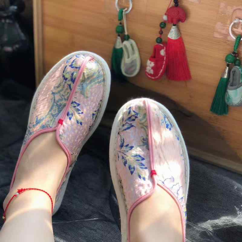 布靴 レディース スリッポン ローカット ぺたんこ靴 モカシン 浅履き フラットシューズ 歩きやすい 柔らかい 綿布 春夏 カジュアル ピンク系(x2)