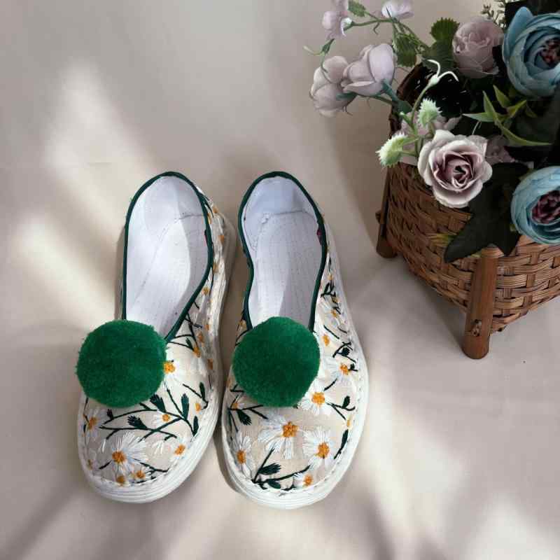 布靴 レディース スリッポン ローカット ぺたんこ靴 浅履き モカシン 手作り 綿布 通気性 千層底 春夏 カジュアル 普段使い(x2)