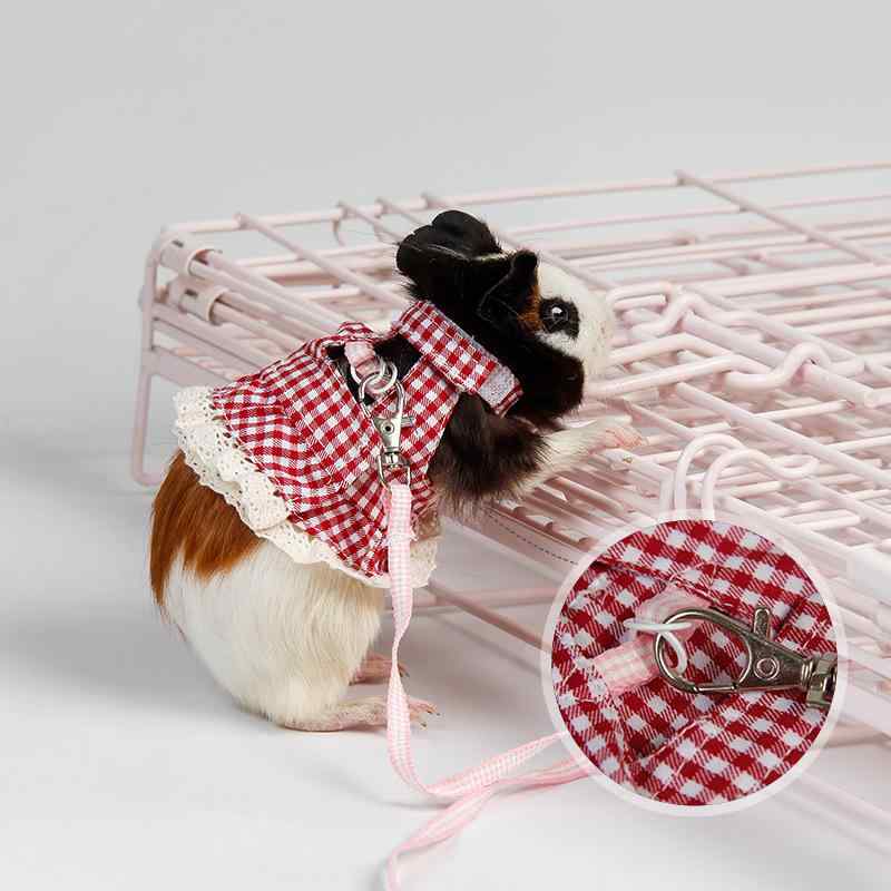 ハーネス 小動物用 リード 蜜袋・躓 モモンガ 服 squirrel 栗鼠 格子柄 胸当て 胴輪 綿製 ペット用品 お出かけ お散歩 かわいい レッド ブルー(x5)