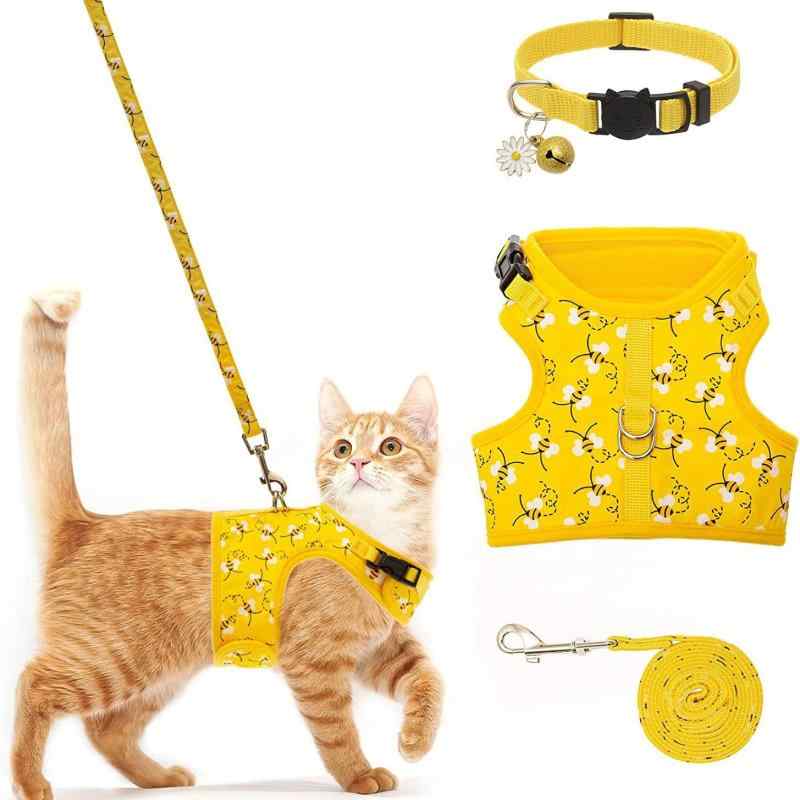 猫用馬具 レディース 猫用胴輪 猫用先んじる メッシュ より良い 抜けにくい 愛くるしい 通気性 ポリエステル 蜜蜂 オランダ苺 パイナップル オレンジ色 バナナの木 銀河系 一点柄 さくら色系 青碧系 XS S M L