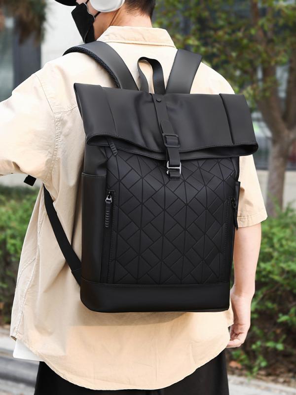 リュック メンズ 男性用 バックパック 大容量 PCバッグ 学生 スクールバッグ 防水 撥水 ストリート スポーティー カジュアル 旅行 鞄 PU 菱格 黒 ブラック3