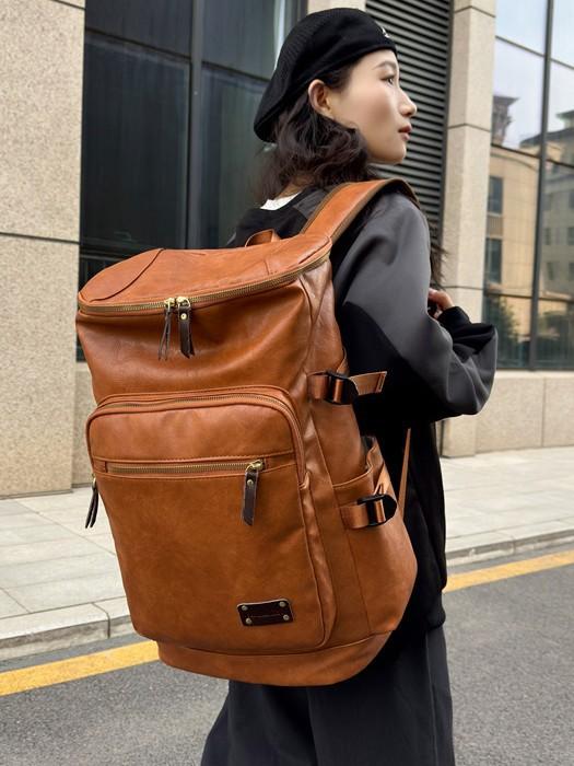 リュック 男性用 女性用 レザー 大容量 旅行 鞄 PU 欧美風 レトロ 通勤 通学 16インチ PC収納 クッションショルダー3