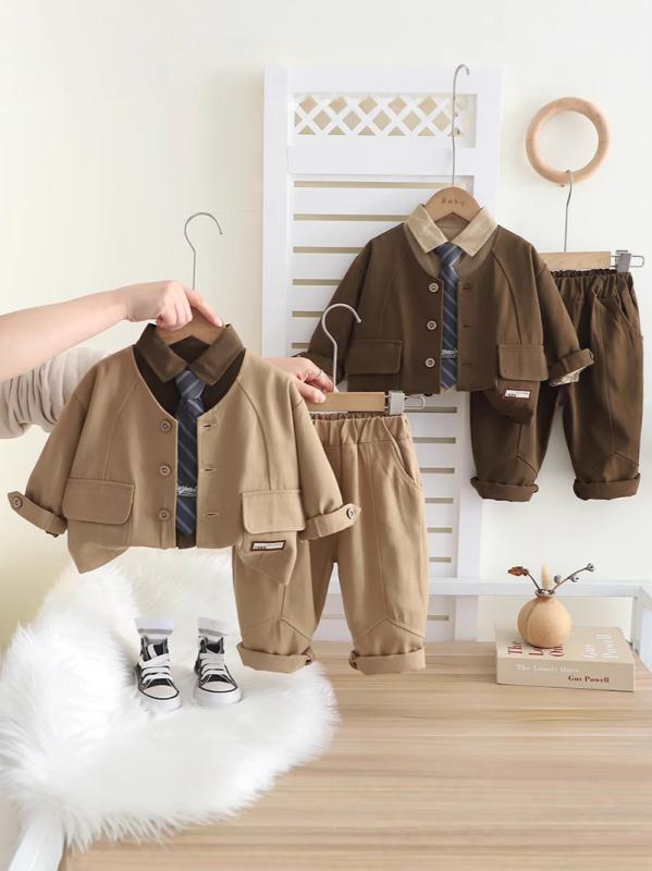 キッズ 子供服 春秋 セットアップ 長袖シャツ ロングパンツ カーディガン 3点セット 綿100% 男の子 幼児 普段着