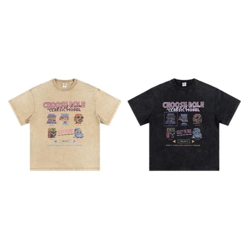 Tシャツ メンズ 男性用 トップス 半袖 コットン ゲーム ストリート ゆったり ラウンドネック ウォッシュ加工 落肩袖3