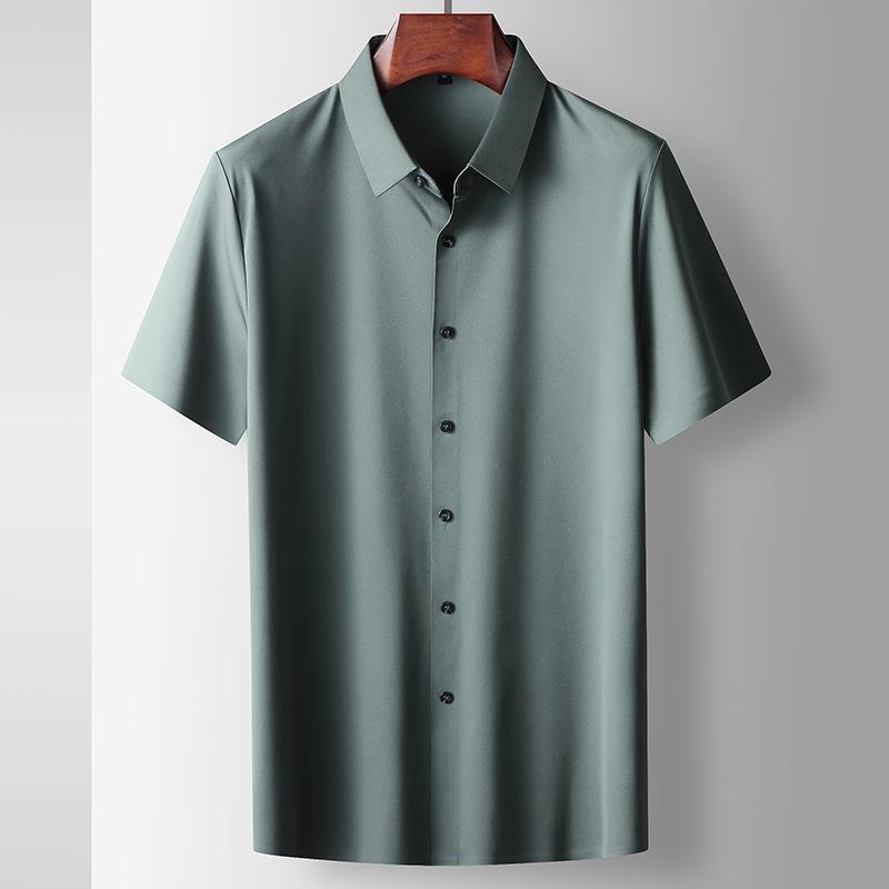 Tシャツ 男性用 トップス 翻領 半袖 無地 ポリエステル 伸縮性 通気性 ビジネス カジュアル 薄手 ホワイト 豆緑 ブラック カーキ 墨緑 ライトブルー ダークブルー 紫レッド