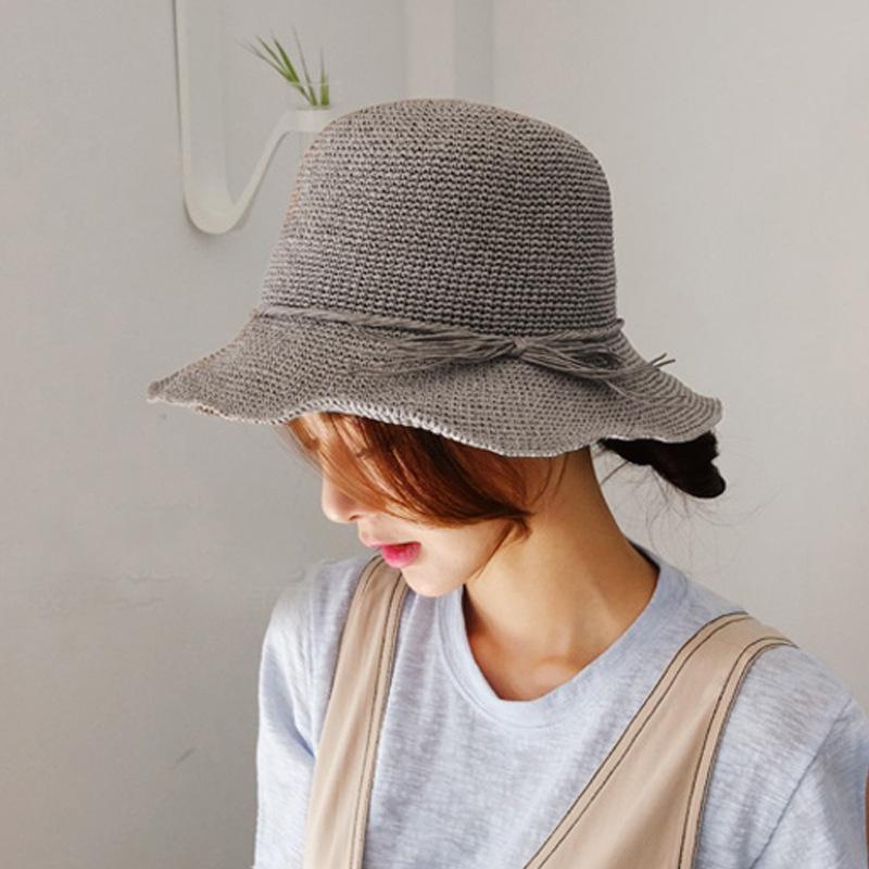 麦わら帽子 レディース 漁夫帽 春夏 折りたたみ 手編み かわいい 日よけ帽子 紫外線対策 ハット つば広 帽子 コンパクト 携帯 おしゃれ 旅行用 婦人用 女性用 ピンク系 黒 ベージュ カーキ グレー3