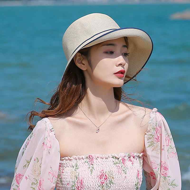 麦わら帽子 レディース 漁夫帽 帽子 春夏 秋 折りたたみ 日焼け防止 UVカット 紫外線対策 日よけ 旅行用 海 ビーチ ハット カーキ ブラック ホワイト ネイビー ベージュ3