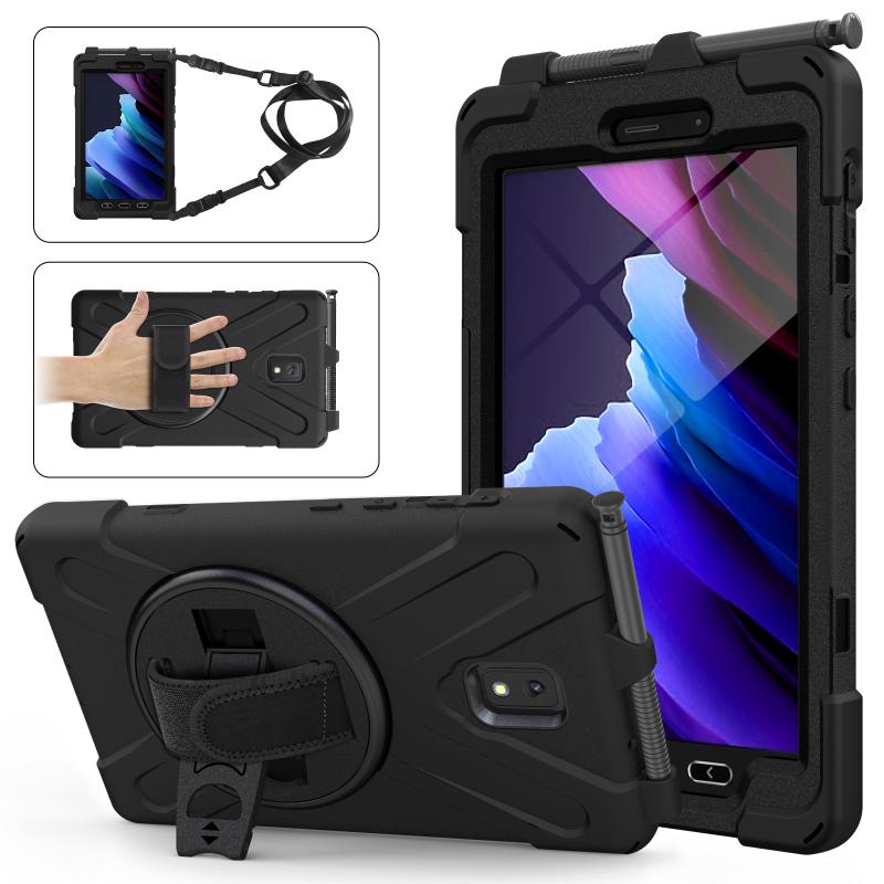 タブレットケース 三星80 tab active 3 8インチ 2666cm 落下防止 ショルダー ストラップ付き シリコン 耐衝撃 ビジネス シンプル 迷彩 レッド パープル グリーン ブルー ブラック オレンジ ローズ 適用
