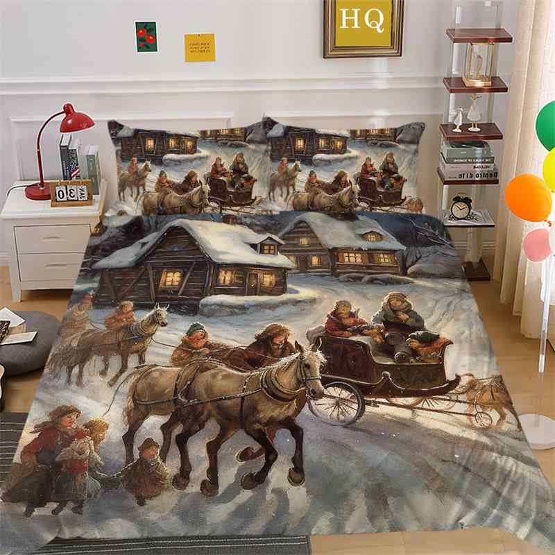 寝具 3点セット クリスマス ギフト 3Dプリント ポリエステル 布団カバー 枕カバー クロスボーダー ホームテキスタイル