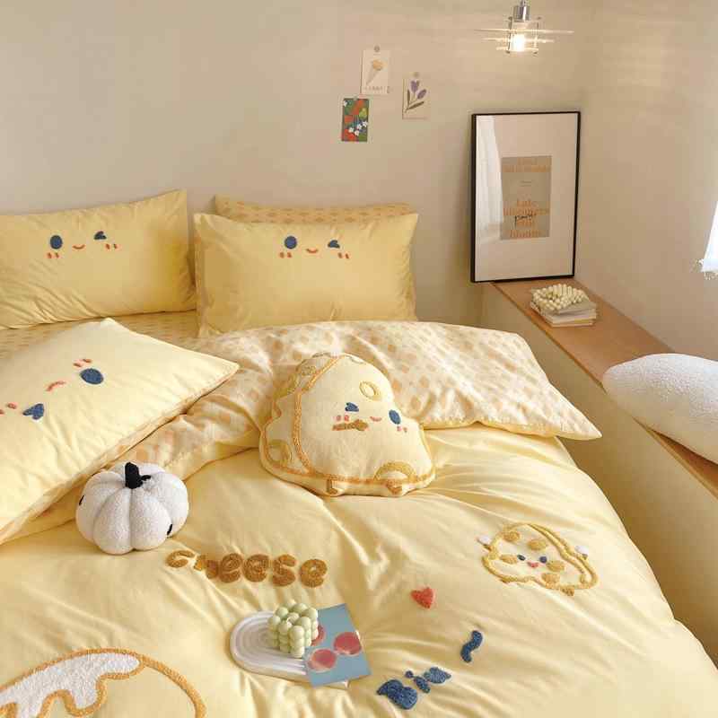 ベッド用品 子供用 ベビー A? 全綿  コットン 布団カバー ベッドシーツ 枕カバー 3点セット 4点セット ウォッシャブル 水洗い キルト 刺繍 かわいい
