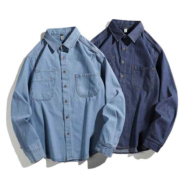 シャツ メンズ デニムシャツ 長袖 アメリカンワークスタイル ウォッシュ加工 ワークシャツ ゆったり 普段使い 春秋3