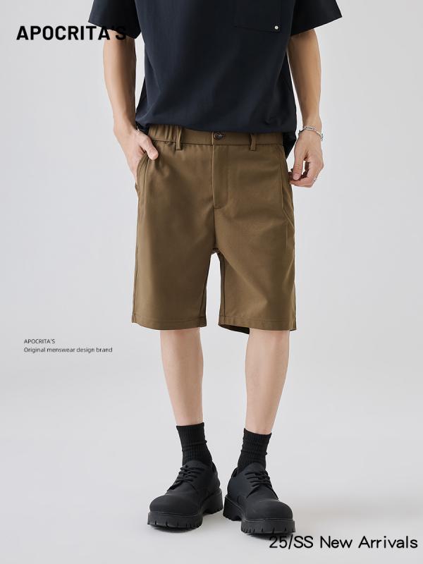 メンズ 短パン ハーフパンツ ポリエステル テーパードパンツ ビジネス カジュアル 直筒 カーキ ブラウン ブラック3