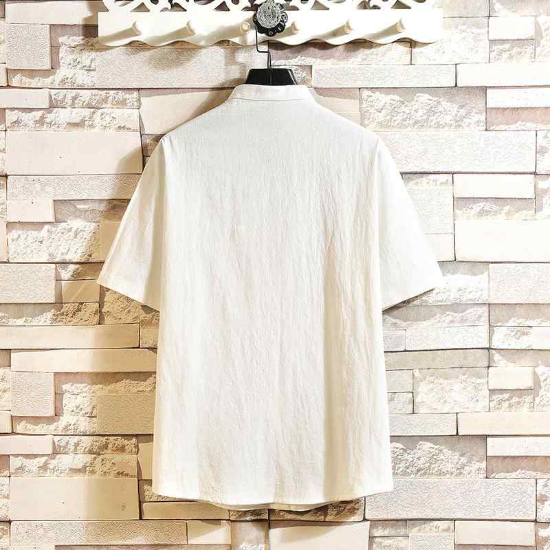 シャツ メンズ 男性用 コットン リネン トップス 無地 立襟 半袖 薄手 ルームウェア 普段使い 春夏 ホワイト グレー ブラック 大きいサイズ3