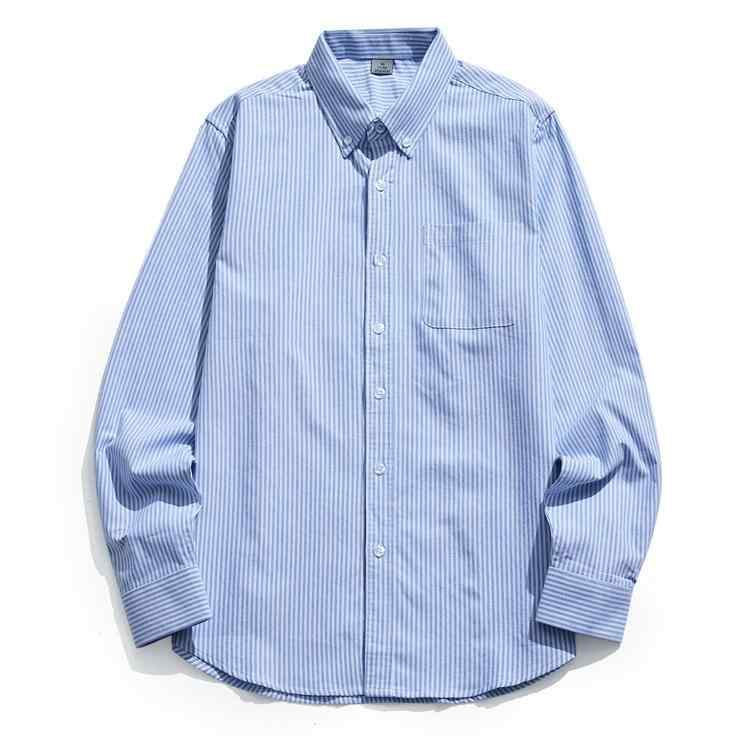 シャツ メンズ 男性用 長袖 オックスフォードシャツ ストライプ柄 コットン 普段使い カジュアル ブルー系 ブラック系3