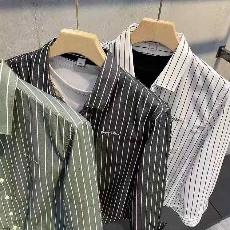 シャツ メンズ 男性用 長袖 形態安定 ストライプ柄 デザイン 襟付き トップス インナー 普段使い カジュアル ブラック ホワイト グリーン