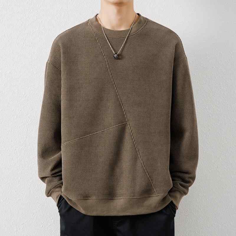 アウター メンズ パーカー 秋冬 原宿風 ワッフル 切り替え ゆったり 長袖 プルオーバー ストリート系 ファッション カジュアル 男性用 トップス カーキ ブラック グリーン ポリエステル