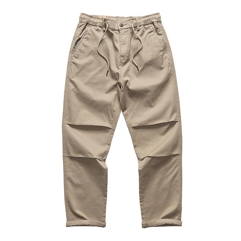 パンツ メンズ 男性用 ワークパンツ レトロ 斜めツイル ウォッシュドコットン ストレッチ ウエスト 紐 絞り ゆるい ストレート リラックス ロングパンツ カーキ ダークグレー ブラック3