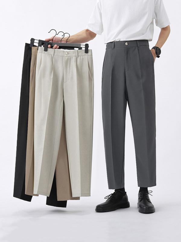 パンツ メンズ 秋冬 テーパードパンツ ノータック 9分丈 スリム ストレート 通勤 男性用 抗シワ性 薄手 ブラック グレー カーキ ベージュ