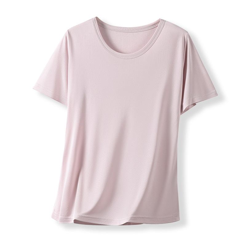 Tシャツ レディース 半袖 シルク100% 桑蚕? ニット ラウンドネック トップス インナー 薄手 柔らかい 肌触り良い 上品 カジュアル 白 灰色 黒 ベージュ ピンク系