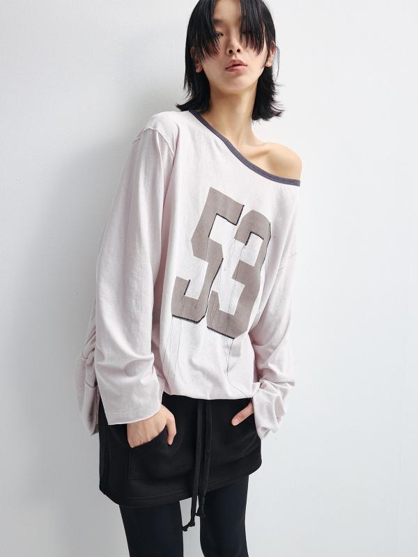 Tシャツ レディース 春秋 一字肩 長袖 トップス カットソー 綿混紡 ゆったりサイズ 配色 切り替えデザイン 普段使い 街頭 潮流 流行 カジュアル かわいい3