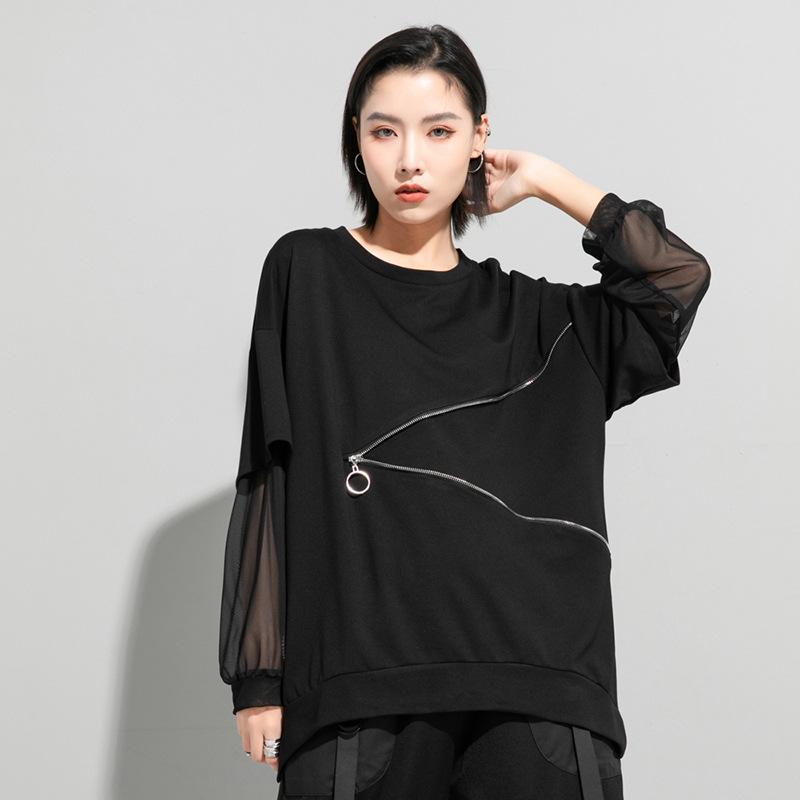 Tシャツ レディース 春夏 トップス 長袖 チュール袖 ゆったりサイズ ラウンドネック 接触冷感 紫外線対策 カットソー ストリート カジュアル3