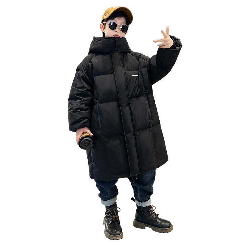 子供服 中綿入りコート 男の子 ロング丈 アウター 冬 防寒 撥水 厚手 フード付き 黒 120cm 130cm 140cm 150cm 160cm 170cm