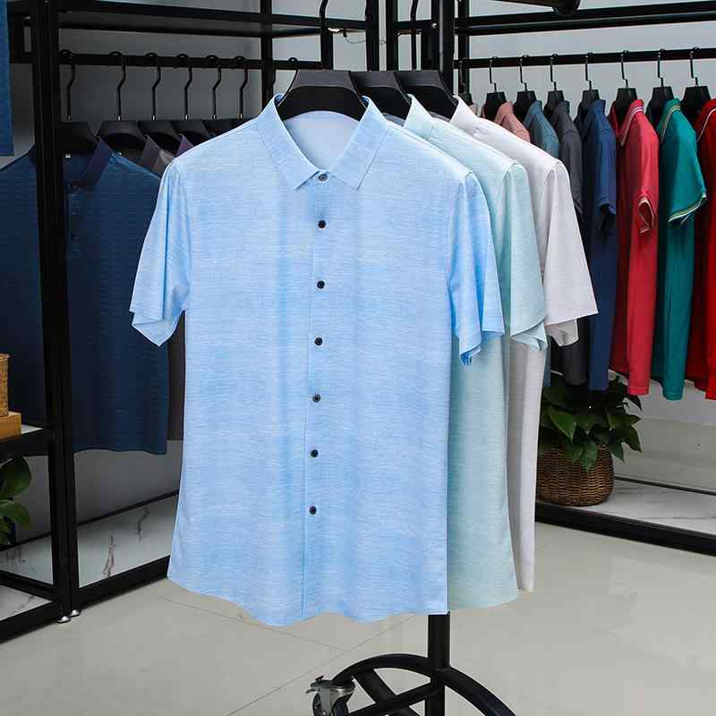 シャツ 男性用 接触冷感 無縫製 ストレッチ 桑蚕? トップス ビジネス カジュアル 薄手 M L XL XXL 3XL 4XL 米灰 ?色 藍色