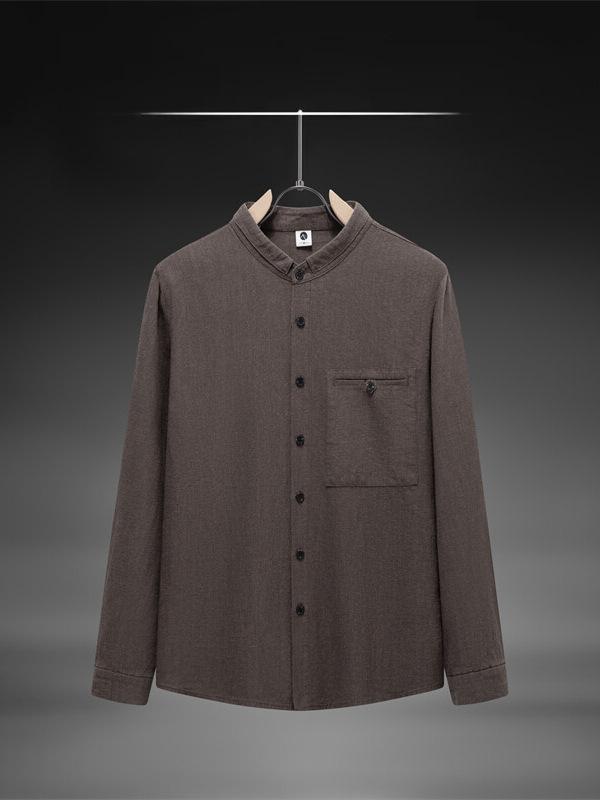 シャツ メンズ 男性用 スタンドカラー リネン 長袖シャツ シニア 中国風 カジュアル 普段使い M L XL 2XL 3XL 栗色 黒 深灰色 麻