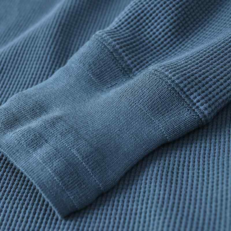 Tシャツ 男性用 長袖 ワッフル コットン アメカジ ヘンリーネック トップス カットソー 部屋着 リブ裾 グレー ブラック ベージュ ブルー 春 秋