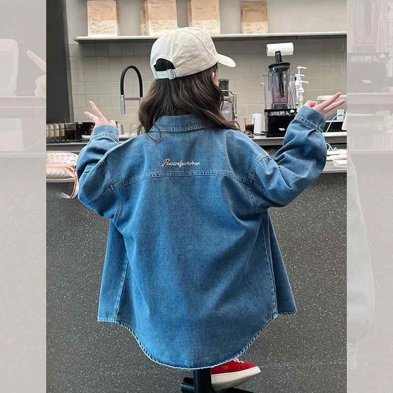 子供服 シャツ 女の子 デニムシャツ 韓国風 子供 シャツ ジャケット アウター 長袖 春秋 ブルージーンズ風 普段着 通学