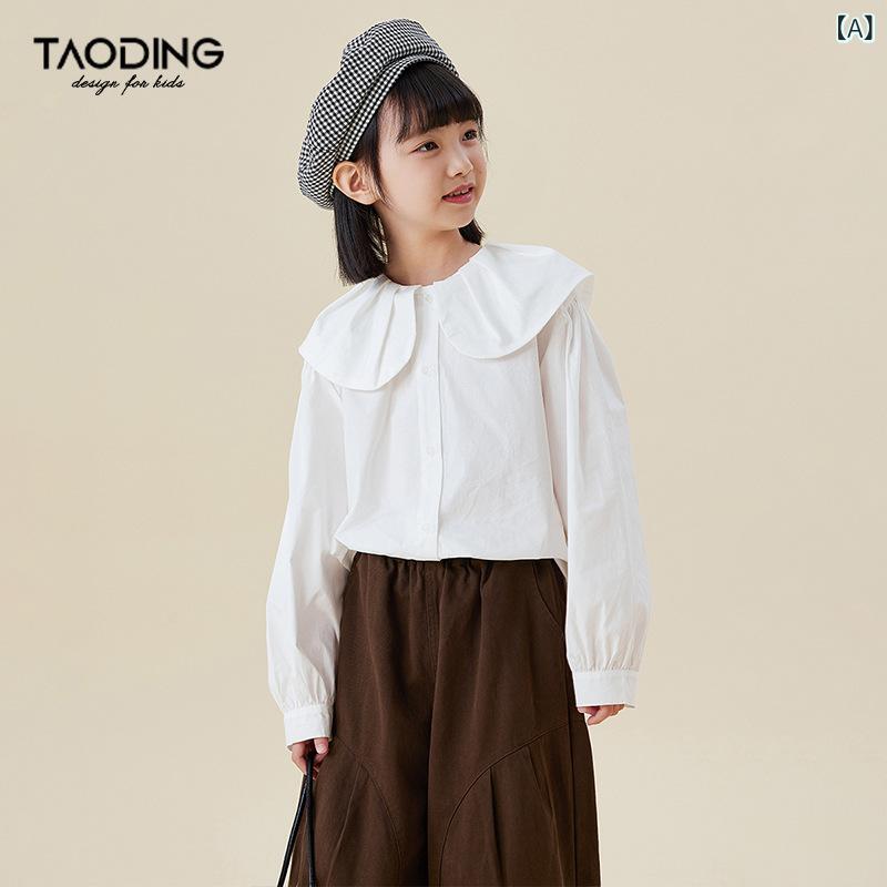 シャツ ガールズ 子供服 長袖 ブラウス コットン 無地 フリル襟 フォーマル 発表会 演奏会 入学式 卒業式