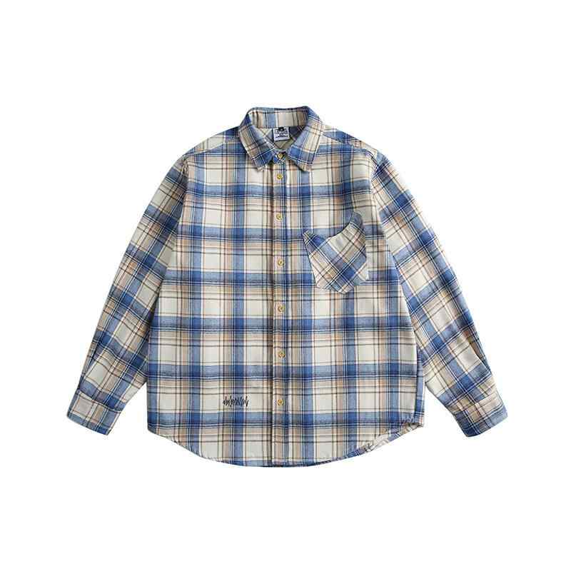 シャツ メンズ 長袖 ブルー系 ホワイト系 格子柄 カジュアルシャツ ネルシャツ 男性用 紳士服 トップス 羽織り ライトアウター