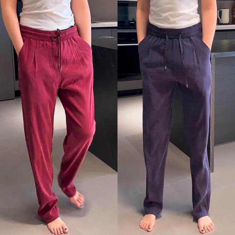 ズボン メンズ 男性用 銅アンモニア繊維 夏 薄手 リラックス ストレート レッグ パンツ ウエストゴム ドローストリング スウェット パンツ スポーティ カジュアル 無地 通気性3