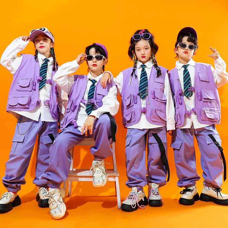 ダンス衣装 キッズ 男女兼用 ストリート ダンス ヒップホップ 子供 ジャズ ダンス ウェア 長袖シャツ ベスト パンツ 舞台 演出服 トップス ボトムス