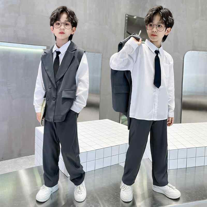 子供服 フォーマルスーツ 男の子 春秋 ベスト付き 3点セット (ジャケット + パンツ + ベスト) 入学式 卒業式 結婚式 発表会 七五三 8歳以上 140cm以上 ポリエステル 無地 カジュアル